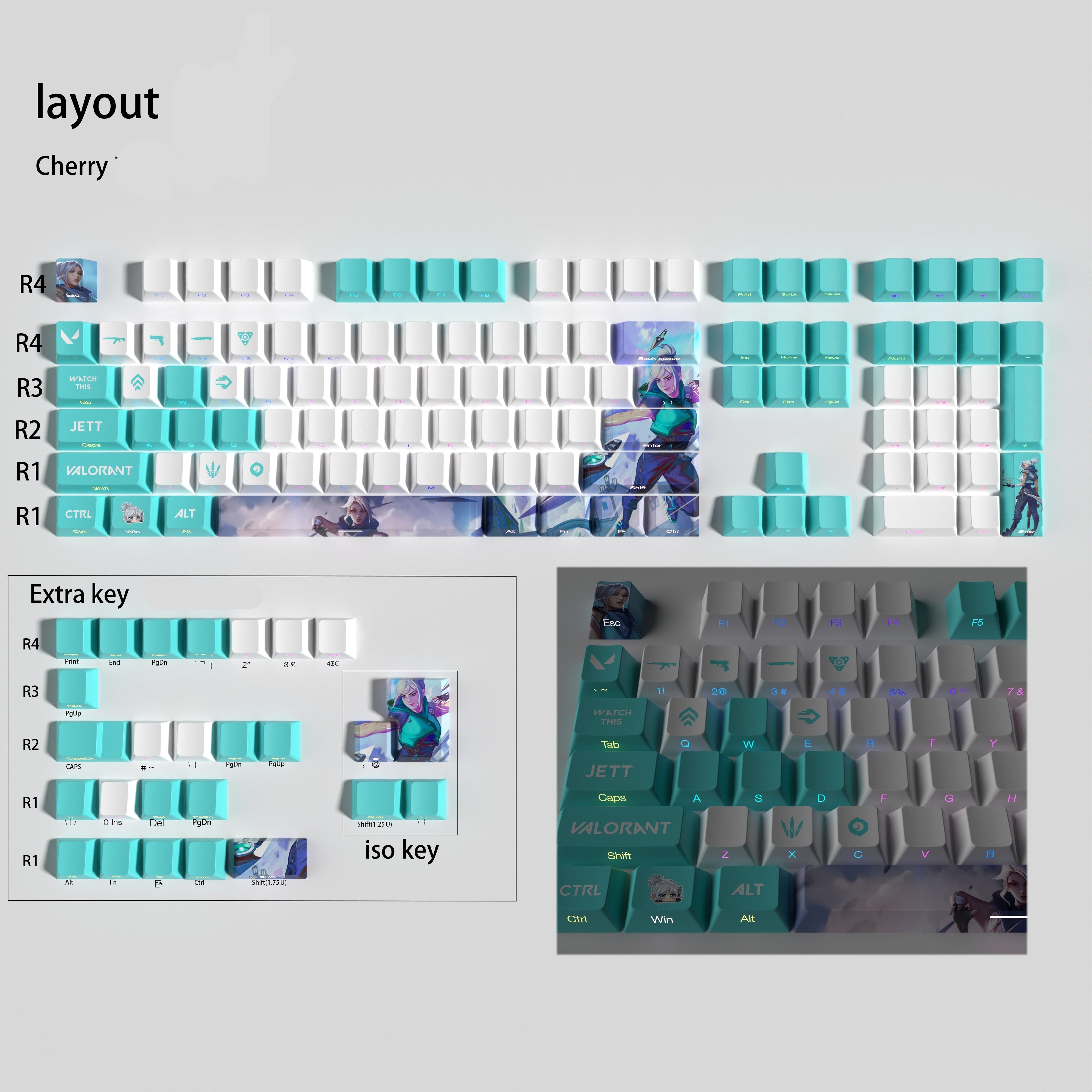 VALORANT JETT keycaps full set Transparent